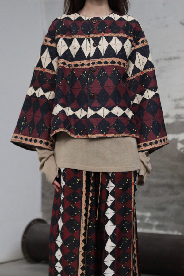 INTO THE EAST 25 Autumn/Winter Geometric Beaded Outer Jacket ITE-E1DGSS004BR23JK-HZ Reddish Brown